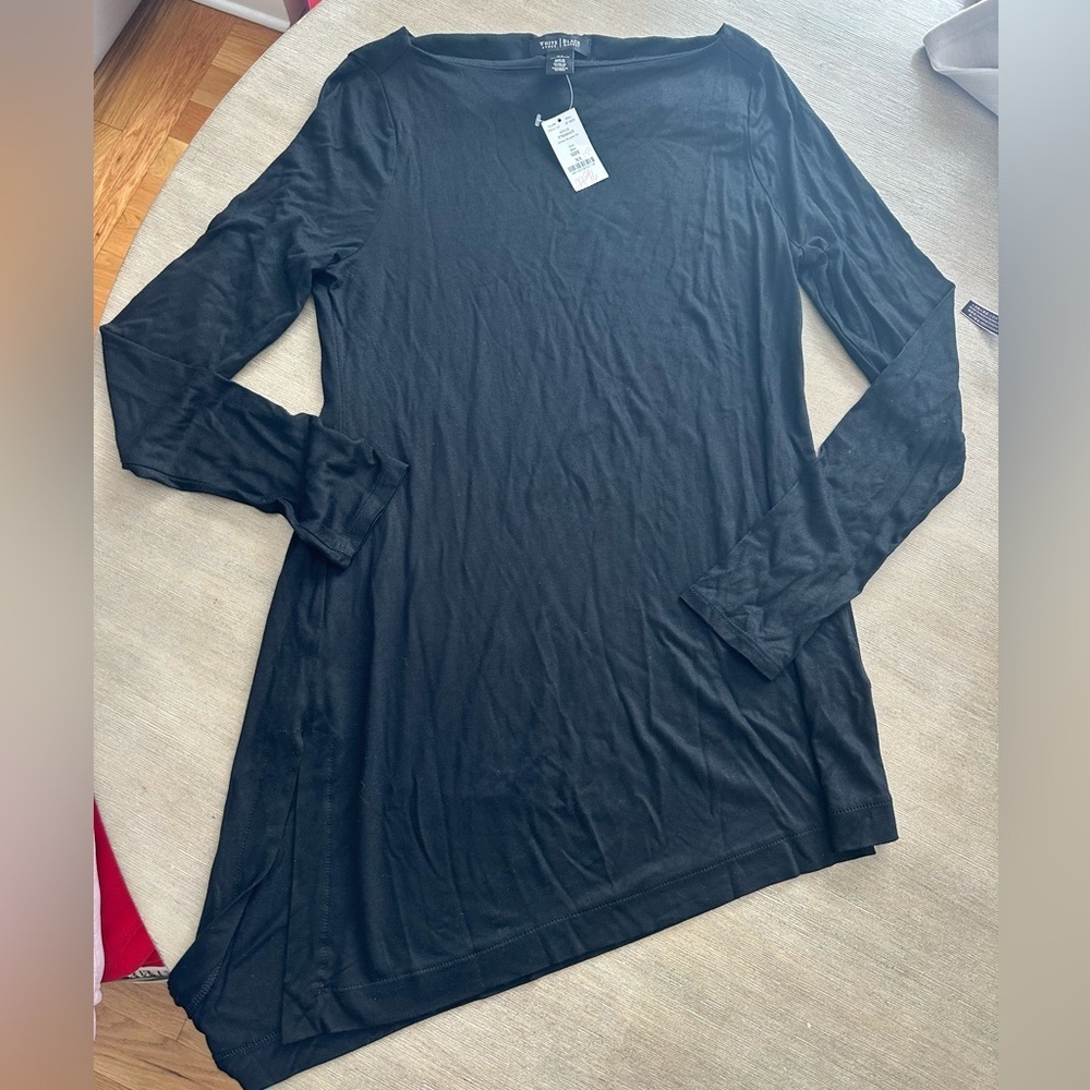 Whbm Black Long Sleeve boat Top assymetric XS stretch cotton tunic